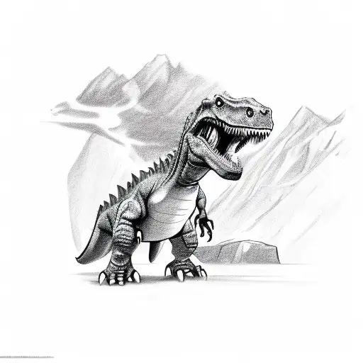 A Sketch Of A Dinosaur Playing With Children