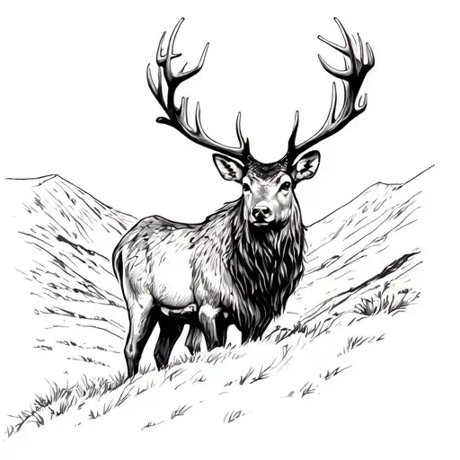 A Sketch Of A Majestic Stag Overlooking The Scottish Highlands