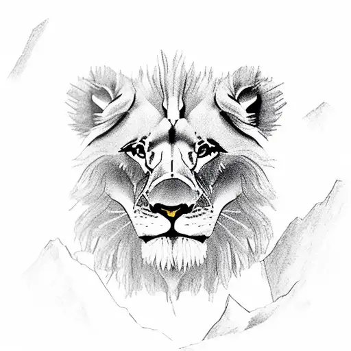 Lion Cub Into The Reflection Of A Bigger Lion With Mountains And Trees In The Background