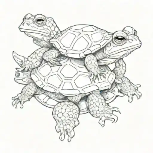 A Frog Riding On A Turtle With A Heart Shell Pattern