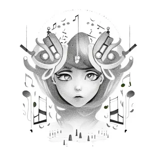 A Portrait Of Your Daughter Surrounded By Musical Notes And Symbols