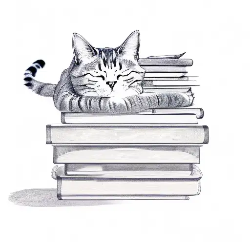 Cat Sleeping On A Pile Of Books