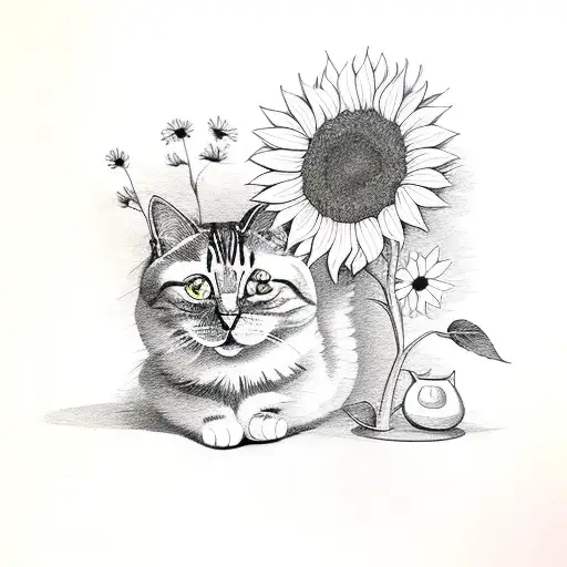 Cat With Sunflower
