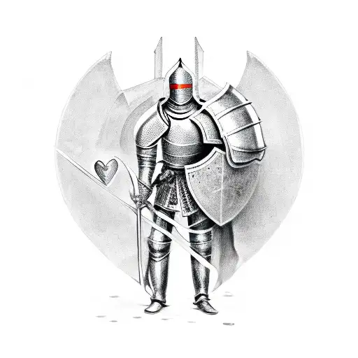 A Knight In Armor Holding A Heart In One Hand With Small Evil Faces Around Him