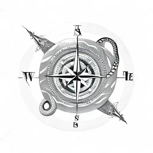 Compass With A Dragon And A Snake