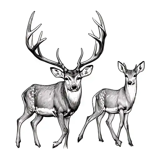 Whitetail Buck And Baby Doe Walking