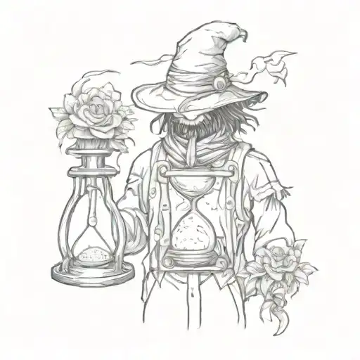 A Scarecrow Holding A Hourglass By The Head