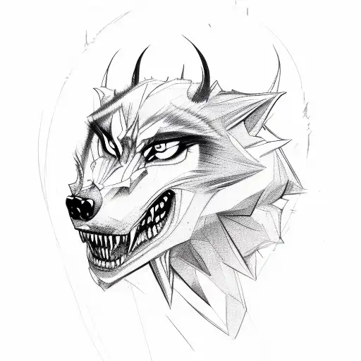 Sketch-style Portrait Of A Fierce Werewolf In Mid-transformation
