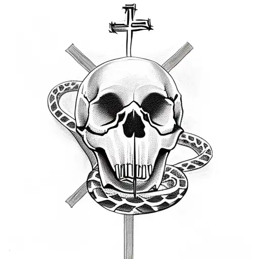 A Dog's Skull With A Cross Wrapped Around A Snake