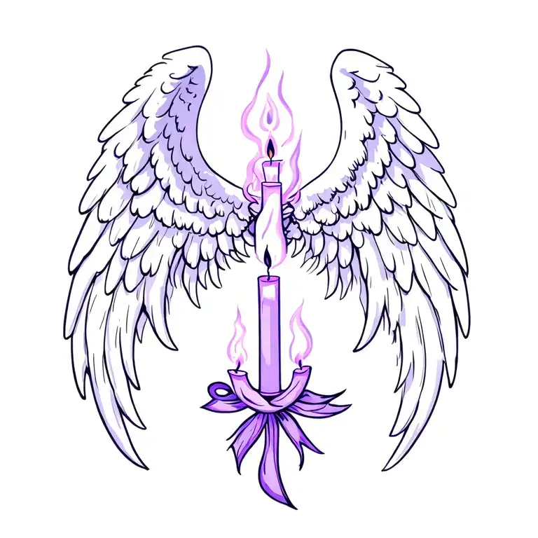 Purple Angel Wings With Candle Burning