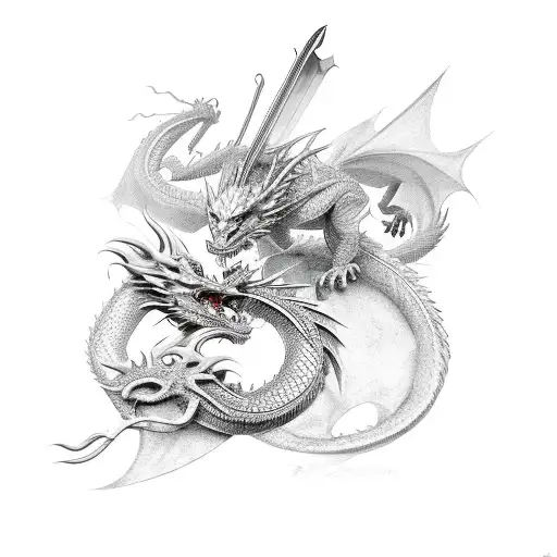 Dragon Fighting Legendary Swordsman