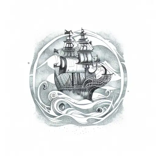 Whale With Waves Seabed Kraken Pirate Ship