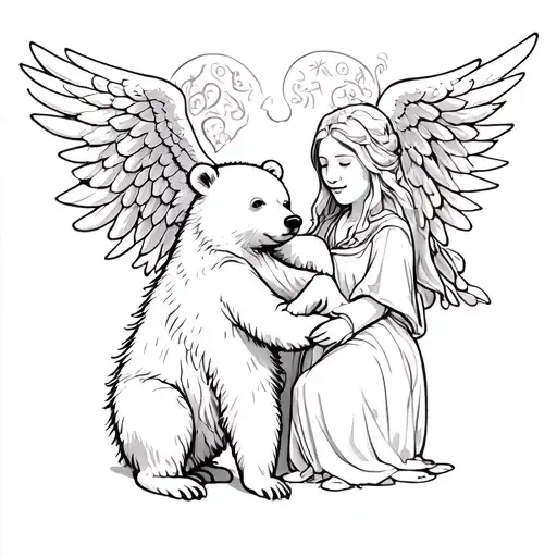 Bear Cub With Angel Wings And Two Parents