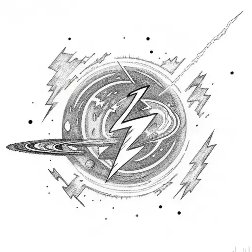 Lightning Bolt With A Space Scene Inside Of It With Planets And Stars