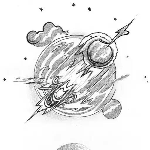 Thunder Cloud With Lightning Bolt With A Space Scene Inside Of It With Planets And Stars