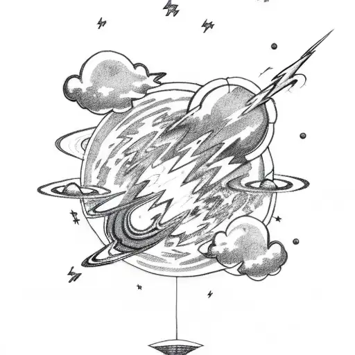 Thunder Cloud With Lightning Bolt With A Space Scene Inside Of It With Planets And Stars