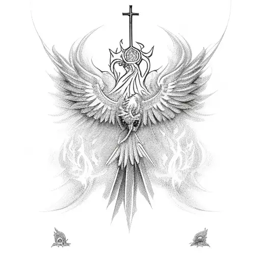 Holy Cross Sword With Phoenix Rising From Flames
