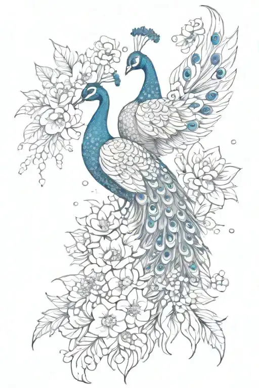 Peacock Flowers And Butterflies With Sparkles