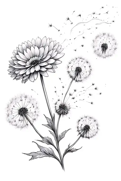 Chrysanthemum And Dandelion In The Wind