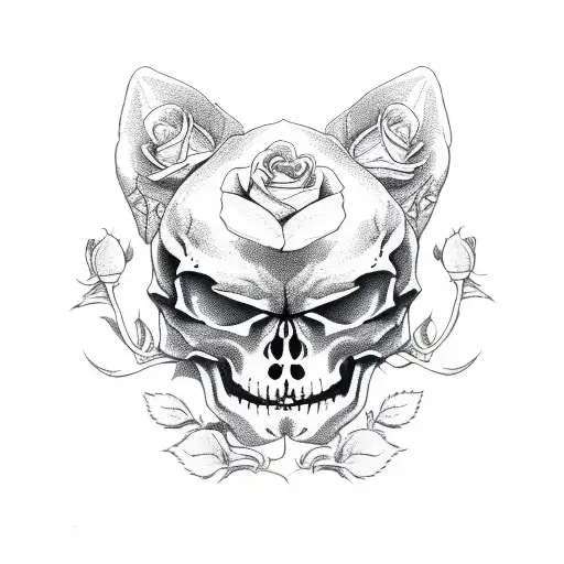 Skeleton Cat With Roses