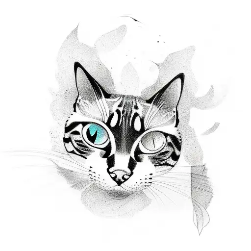 A Sketch-style Tattoo Of A Bengal Cat Playing With Koi Fishes