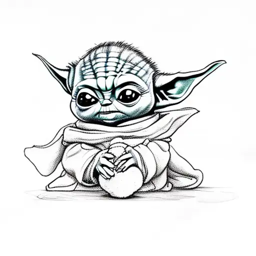 Baby Yoda As A Cartoon Character Holding A Teddy Bear