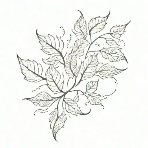 Black And White Tattoo Of Leaves Flying In The Wind