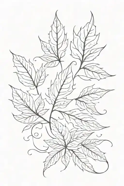 Black And White Tattoo Of Leaves Flying In The Wind