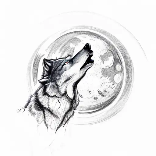 A Sketch-style Wolf Howling At The Moon In A Mystical Forest