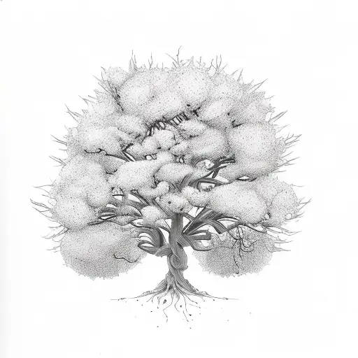 Slim Tree With Roots And Flowers