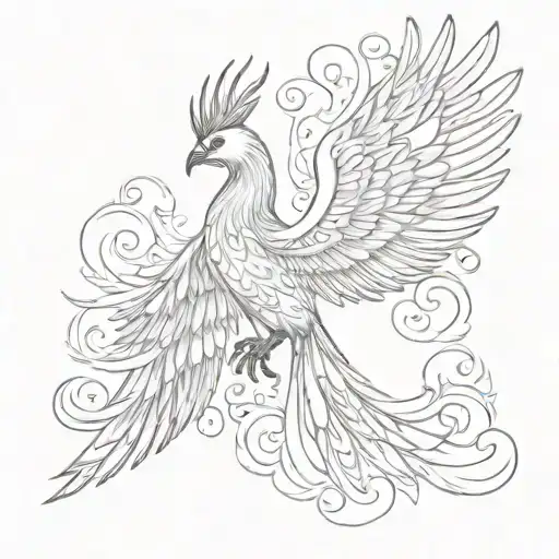 Phoenix Tattoo Black And White With Open Wings In Style
