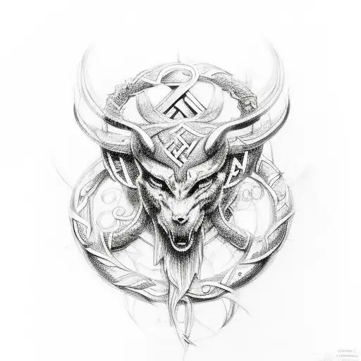 An Intricate Design Featuring Elements Of Norse Mythology Intertwined With Symbols Of Rock And Metal