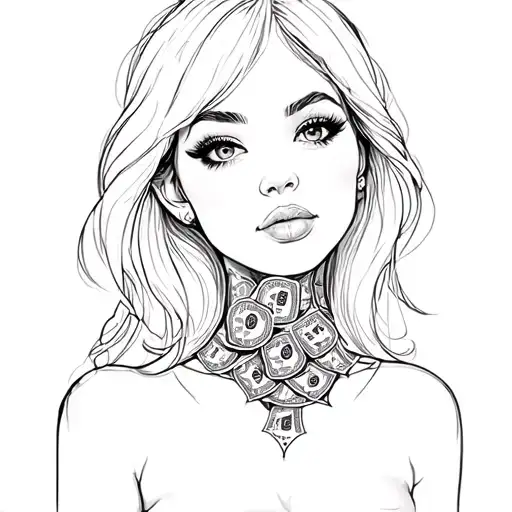 A Woman With Money On Her Neck