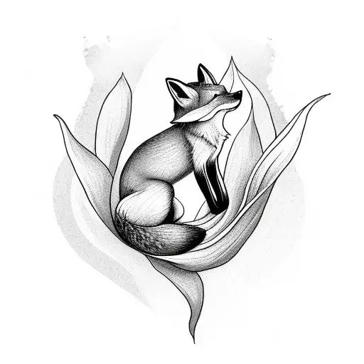 Fox Holding A Tulip In It's Mouth