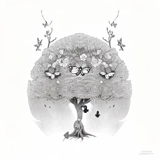 Tree With Body As The Trunk With Butterfly's And Flowers