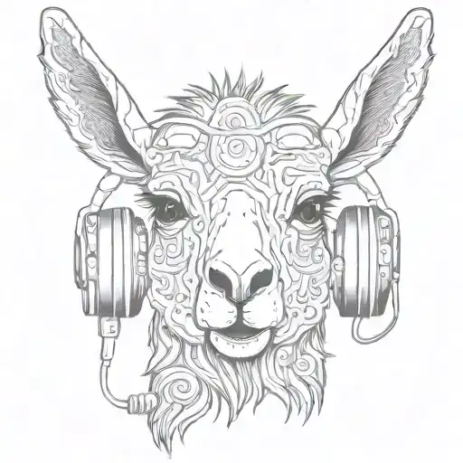 Abstract Llama With Headphones Line Work