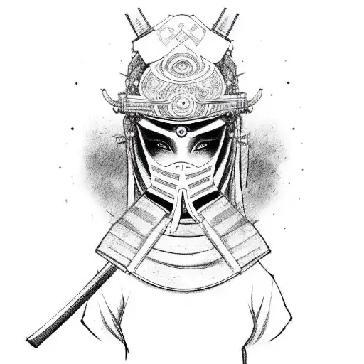 Woman Samurai With Hanya Mask In Hand