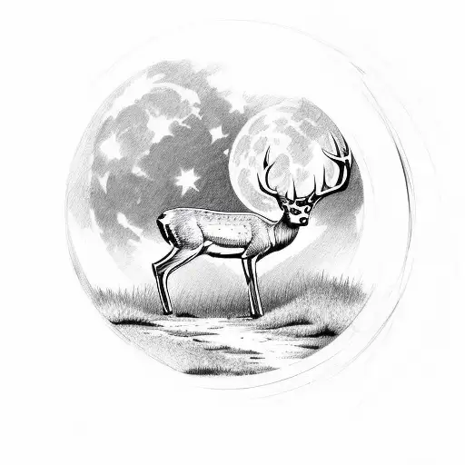 Deer From Long Distance Looking At The Moon
