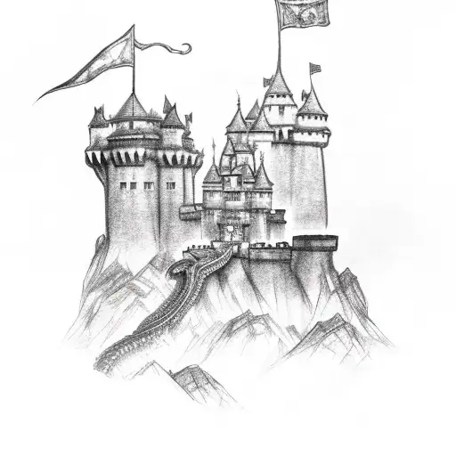 Dragon With Castle In The Background