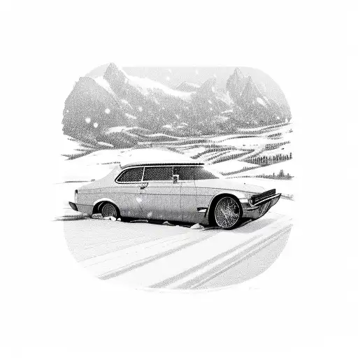 A Vintage Car Drifting On A Snowy Road