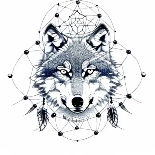 Wolf Dream Catcher Very Detailed Drawing