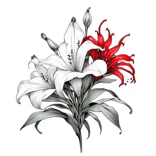 Peace Lilies With Red Spider Lilies On Shoulder