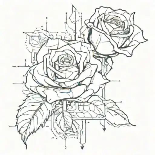A Futuristic Cyberpunk Rose Design Incorporating Circuitry And Technology Elements