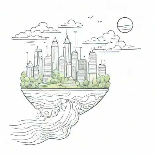 Floating City Skyline With Nature