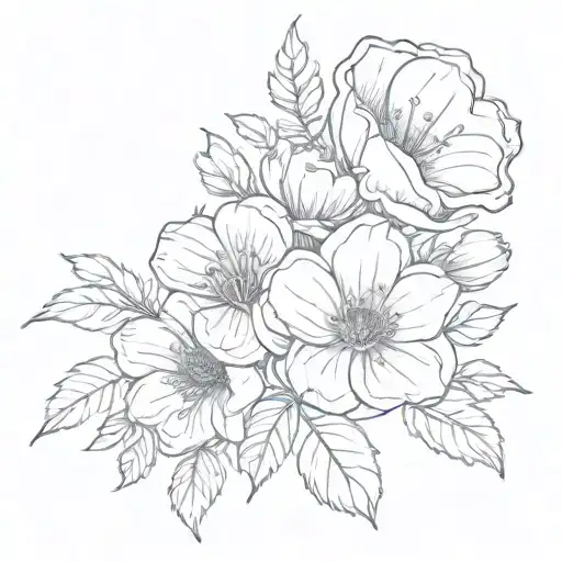 Sketch February June July Birth Flower Bouquet For Forearm