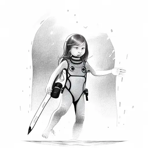 Little Girl In A Wetsuit And Short Fins