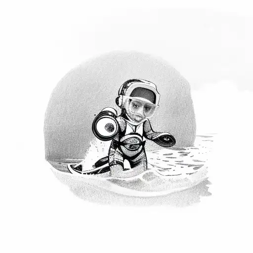 Little Girl In A Wetsuit And Diving Helmet