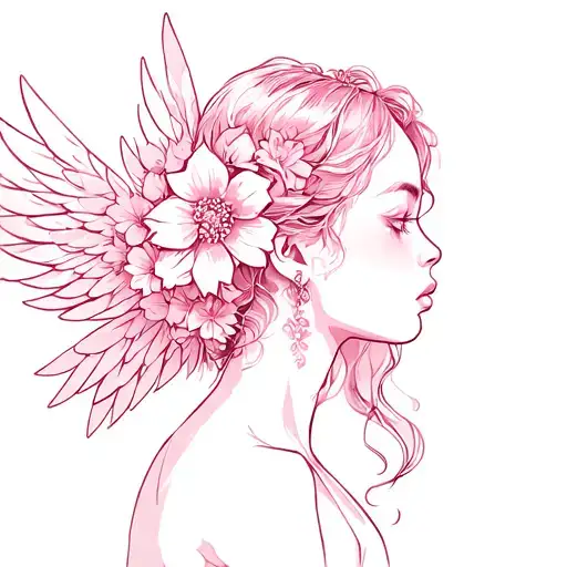 Pink In Profile With Floral Wings