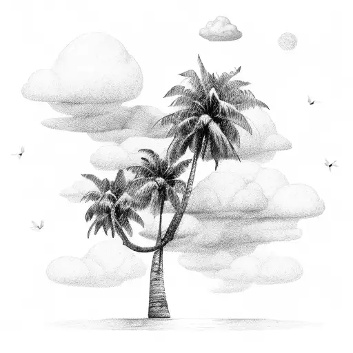 Soft Clouds With A Soft Palm Tree On The Right Side