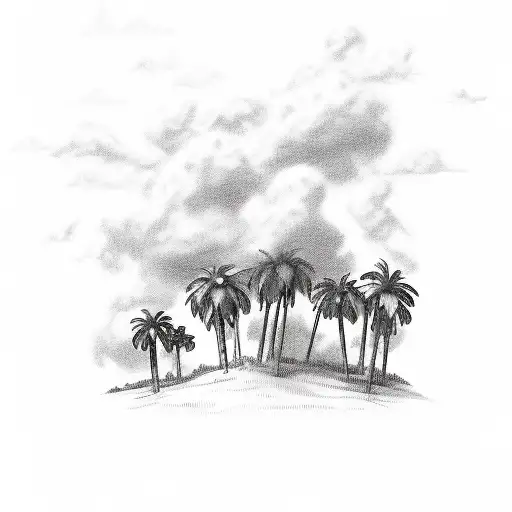 Soft Clouds That Fill Out Thea-frame With A Palm Tree On The Right Side And Room For Text